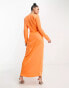 Something New X Klara Hellqvist satin twist front plunge maxi dress in sunset orange