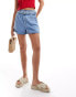 Mango soft denim belted shorts in light blue