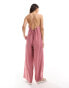 ASOS DESIGN racer neck Crosshatch linen jumpsuit in dusty rose