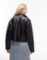 Topshop faux leather cropped biker jacket in black