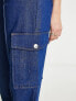 River Island high waisted wide leg cargo pocket jean in medium blue wash