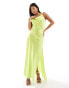 Vero Moda Petite satin tie shoulder maxi slip dress with seam detail in lime