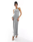 Vero Moda racer neck satin slip maxi dress in grey