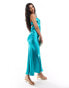 In The Style exclusive liquid satin bandeau cut out back maxi dress in turquoise