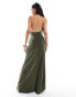 ASOS DESIGN halter neck with cut out maxi dress with ruching in khaki