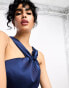 Little Mistress asymmetrical satin jumpsuit in navy blue