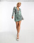 ASOS DESIGN drape embellished mini dress with floral artwork in teal