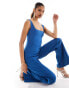 Vesper square neck wide leg jumpsuit in blue