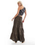 Bershka tiered maxi skirt in chocolate