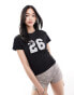 ASOS DESIGN baby tee with 26 number lace graphic in black