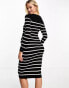 Mamalicious Maternity double layer midi dress in black and white stripe