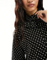 Y.A.S high neck frill mini smock dress in black polka dot