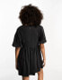 ASOS DESIGN mini smock dress with lace insert in charcoal