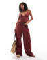 Esmee Exclusive beach textured wide leg trouser co-ord in cherry red