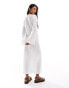 Vila textured buttondown midi dress in snow white