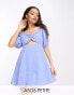 ASOS DESIGN Petite knot front mini dress in check dobby in blue