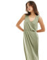 Vila slinky v neck midi dress in green