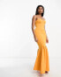 ASOS DESIGN premium bandeau peplum hem maxi dress in marigold orange