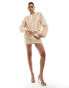 & Other Stories co-ord hairy texture jacquard long sleeve top in beige