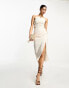 River Island midi dress with ruched side detail in cream