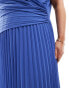 TFNC Plus Bridesmaid chiffon wrap front pleated maxi dress in aster blue