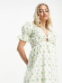 ASOS DESIGN Maternity cotton midi smock dress in cream based green floral print