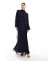 ASOS DESIGN high neck wrap bodice pleated dobby wrap maxi dress in Navy