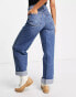 Topshop One oversized Mom jeans in mid blue