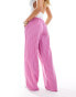 Stradivarius STR Petite linen look pull on trouser in pink stripe