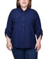 Plus Size 3/4 Sleeve Roll Tab Blouse