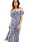 ASOS DESIGN frill bardot bias cut maxi dress in dusky blue