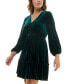 Plus Size V-Neck Long-Sleeve Smocked-Waist Velvet Dress