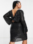 River Island Plus cowl back sequin mini dress in black