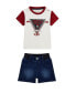 Baby Boys Short Sleeve Colorblock Logo T Shirt with Knit Denim Shorts Set