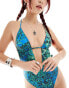 Reclaimed Vintage cutout swimsuit in blue animal print