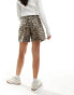 River Island tailored denim shorts in leopard print