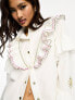 Never Fully Dressed ruffle sleeve embroidered shirt in white