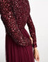 Maya Bridesmaid long sleeve midi tulle dress with tonal delicate sequin in wine