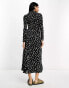 ASOS DESIGN long sleeve collared midi wrap dress in black floral ditsy print