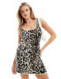 ASOS DESIGN knitted mini dress with square neck in leopard print