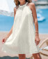 Women's White Eyelet Linen Halterneck Mini Beach Dress