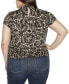 Black Label Plus Size Embellished Printed Cap-Sleeve Blouse