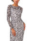 Women's Printed Round-Neck Long-Sleeve Mesh Dress