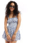 Hollister double tier playsuit in blue floral with detachable straps