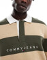 Tommy Jeans striped rugby shirt in green and ecru