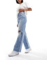 ASOS DESIGN wide leg dad jeans with rips in mid blue