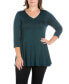 Women's Plus Size Three Quarter Sleeves V-Neck Tunic Top