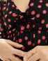 Wednesday's Girl corsage detail polka dot mini dress in black and pink