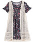 Big Girls Floral-Print Dress & Crochet Vest, 2 Piece Set