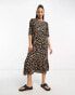 New Look puff sleeve smock midi dress in leopard print